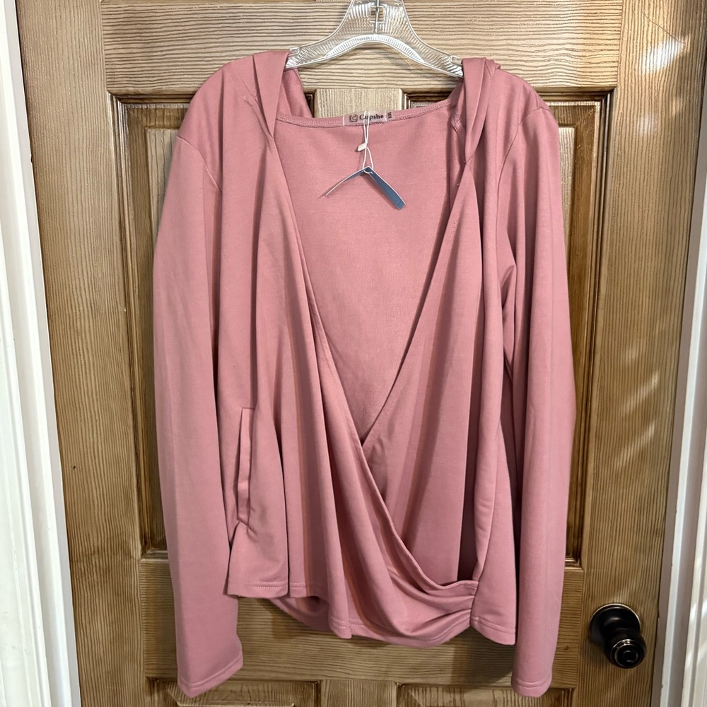 NWT Cupshe pink faux wrap top with pockets and hood XXL